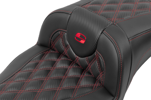 SADDLEMEN - 823-07-20704 - Roadsofa Extended Reach Seat - without Backrest - Lattice Stitch - Red Stitch - FLTR/FLHX '23-'24