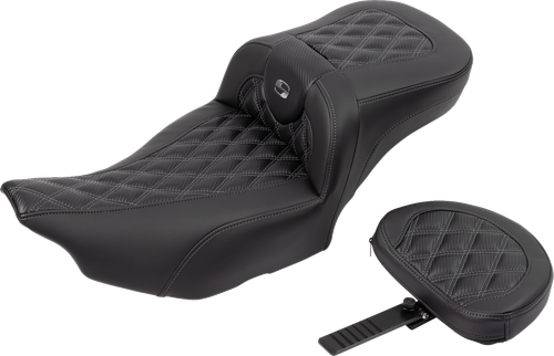 SADDLEMEN - 823-07-207B2 - Roadsofa Extended Reach Seat - without Backrest - Lattice Stitch - Gray Stitch - FLTR/FLHX '23-'24