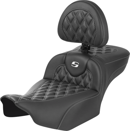 SADDLEMEN - 823-07-207B6 - Roadsofa Extended Reach Seat - with Backrest - Lattice Stitch - White Stitch - FLTR/FLHX '23-'24