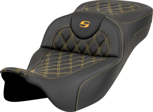 SADDLEMEN - 808-07B-18407 - Roadsofa Extended Reach Seat - Lattice Stitch - Gold Stitch - without Backrest - FL '08-'23