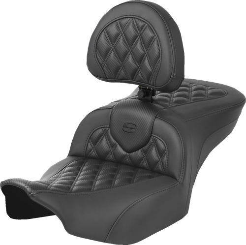 SADDLEMEN - 823-07-206C0 - Heated Roadsofa Seat - Carbon Fiber - Lattice Stitch - w/ Backrest - FLT/FLH '23-'24