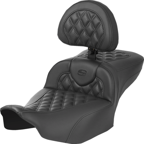 SADDLEMEN - 823-07-207C0 - Heated RoadSofa Seat - Exended Reach - Lattice Stitch - w/ Backrest - FLT/FLH ’23-‘24