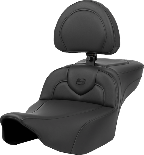 SADDLEMEN - 823-07-188C0 - Heated RoadSofa Seat - Extended Reach - Smooth - w/ Backrest - FLT/FLH ’23-‘24