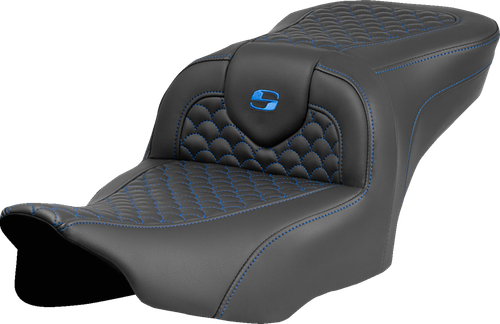 SADDLEMEN - 823-07-20801 - Roadsofa Seat - Dragon Scale Stitch - Blue Stitch - w/o Backrest - FLTR/FLHX '23-'24