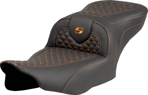 SADDLEMEN - 823-07-20803 - Roadsofa Seat - Dragon Scale Stitch - Orange Stitch - w/o Backrest - FLTR/FLHX '23-'24