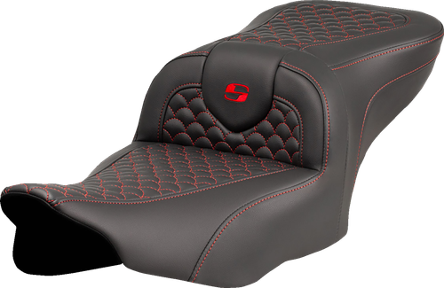 SADDLEMEN - 823-07-20804 - Roadsofa Seat - Dragon Scale Stitch - Red Stitch - w/o Backrest - FLTR/FLHX '23-'24