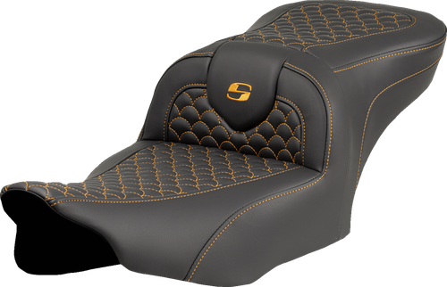 SADDLEMEN - 823-07-20807 - Roadsofa Seat - Dragon Scale Stitch - Gold Stitch - w/o Backrest - FLTR/FLHX '23-'24