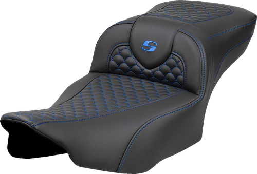 SADDLEMEN - 823-07-20901 - Roadsofa Extended Reach Seat - Dragon Scale Stitch - Blue Stitch-w/o Backrest - FLTR/FLHX '23-'24