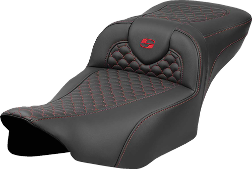 SADDLEMEN - 823-07-20904 - Roadsofa Extended Reach Seat - Dragon Scale Stitch - Red Stitch - w/o Backrest - FLTR/FLHX '23-'24