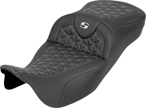 SADDLEMEN - 808-07B-21105 - RoadSofa Tri Gripper Seat - Extended Reach - Silver Stitch - w/o Backrest - FLH/FLT '08-'25