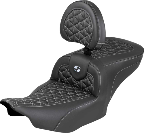 SADDLEMEN - 823-07-210B5 - Roadsofa Seat - with Backrest - Silver Stitch - FLH/FLT '23-'25