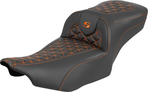 SADDLEMEN - 823-07-21103 - Roadsofa Extended Reach Seat - without Backrest - Tri-Gripper Orange Stitch - FLH/FLT '23-'25