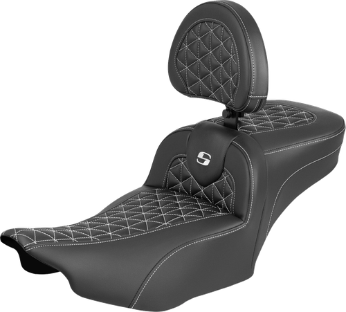 SADDLEMEN - 823-07-211B6 - Roadsofa Extended Reach Seat - with Backrest - White Stitch - FLH/FLT '23-'25