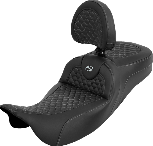 SADDLEMEN - 808-07B-209B5 - Extended Reach Roadsofa Seat - Dragon Scale - Silver Stitch - with Backrest - Touring '08-'25