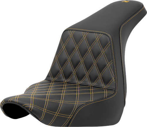 SADDLEMEN - 818-29-17207 - Step-Up Seat - Front Lattice Stitch - Gold Stitch - FXLR/FLSB '18-'24