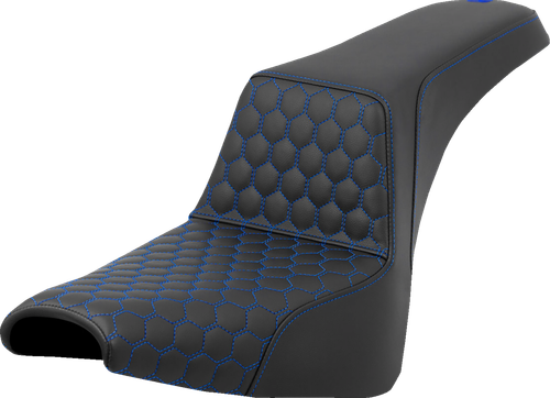 SADDLEMEN - 818-30-17701 - Step-Up Seat - Honeycomb - Blue Stitching - FXBB/FXST '18-'24