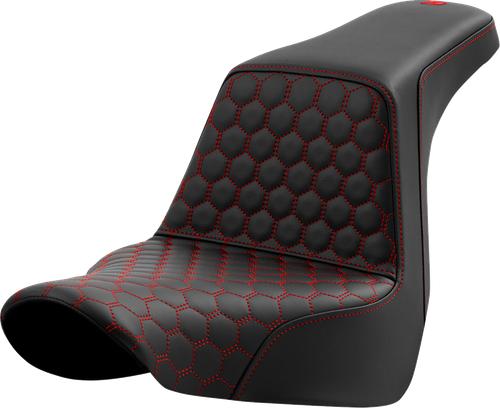 SADDLEMEN - 818-29-17704 - Step-Up Seat - Honeycomb - Red Stitching - FL/FX '18-'24