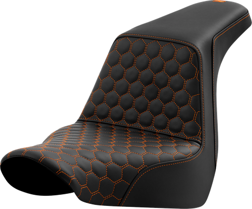 SADDLEMEN - 818-29-17703 - Step-Up Seat - Honeycomb - Orange Stitching - FL/FX '18-'24
