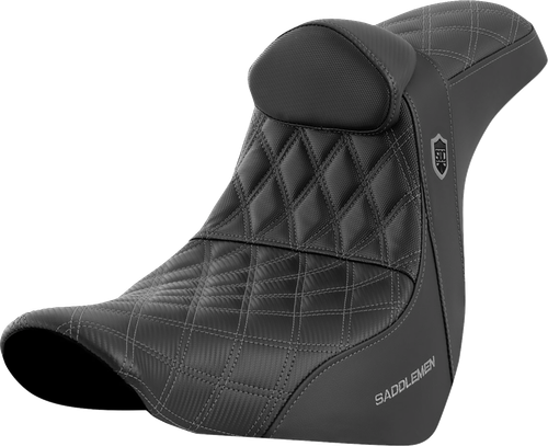 SADDLEMEN - SC81829GRERT - Pro Series SDC Performance Seat - w/ Backrest - Gray Stitch - FL/FX '18-'23