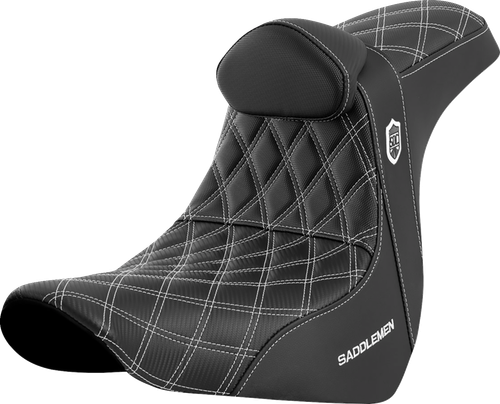 SADDLEMEN - SC81829WHIRT - Pro Series SDC Performance Seat - w/ Backrest - White Stitch - FL/FX '18-'23