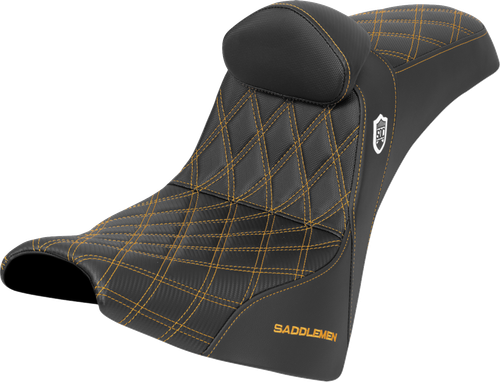 SADDLEMEN - SC81830DB7 - Pro Series SDC Performance Seat - w/ Backrest - Gold Stitch - Gripper - FXBB/FXST '18-'25