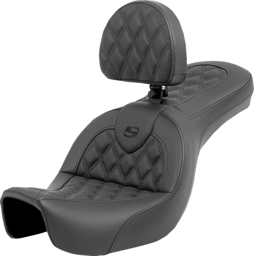 SADDLEMEN - 806-04-182BR - Roadsofa Seat - Lattice Stitch - with Backrest - FXD '06-'17