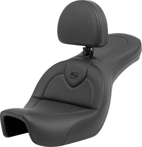 SADDLEMEN - 806-04-187BR - Roadsofa Seat - with Backrest - Black/Black Stitching - FXD '06-'17