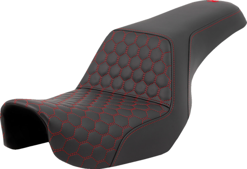 SADDLEMEN - 806-04-17704 - Step-Up Seat - Honeycomb - Red Stitching - Dyna '06-'17