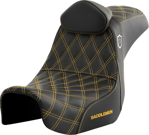 SADDLEMEN - SC80604GOLRT - Pro Series SDC Performance Seat - w/ Backrest - Gold Stitch - Dyna '06-'17