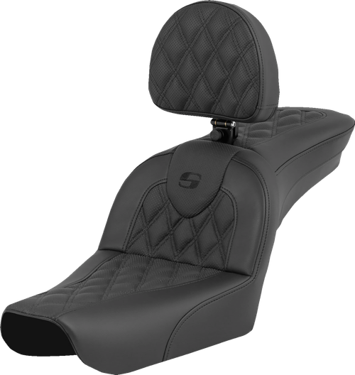 SADDLEMEN - 804-05-182BR - RoadSofa Seat - Lattice Stitch - with Driver Backrest - FXDWG '04-'05