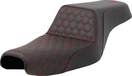 SADDLEMEN - 807-11-17704 - Step-Up Seat - Honeycomb - Red Stitching - 3.3 Gal Tank - Sportster '04-'22
