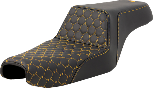 SADDLEMEN - 807-11-17707 - Step-Up Seat - Honeycomb - Gold Stitching - 3.3 Gal Tank - Sportster '04-'22