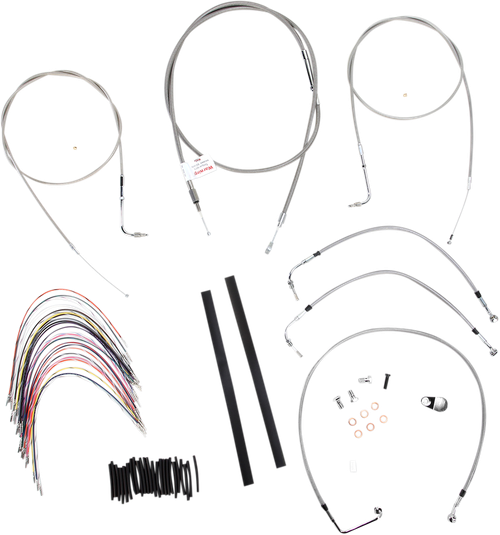 BURLY BRAND - B30-1077 - Complete Stainless Braided Handlebar Cable/Brake Line Kit - 16" Ape Hangers - '97-'99 Touring