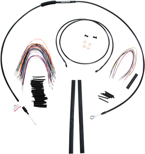 BURLY BRAND - B30-1100 - Complete Black Vinyl Handlebar Cable/Line Kit for Ape Hangers - 15" - '08-'13 FLH