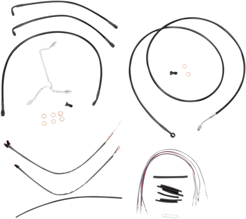 BURLY BRAND - B30-1114 - Complete Black Vinyl Handlebar Cable/Line Kit for Ape Hangers - 15" - '14-'16 FLH