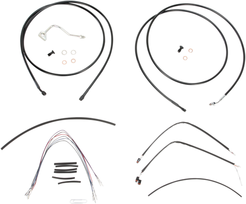 BURLY BRAND - B30-1116 - Complete Black Vinyl Handlebar Cable/Line Kit for Ape Hangers - 15" - ABS - '14-'16 FLH