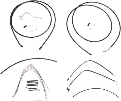 BURLY BRAND - B30-1116 - Complete Black Vinyl Handlebar Cable/Line Kit for Ape Hangers - 15" - ABS - '14-'16 FLH