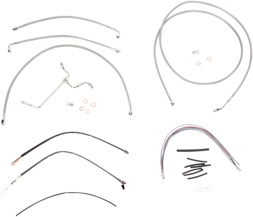 BURLY BRAND - B30-1118 - Complete Stainless Braided Handlebar Cable/Brake Line Kit - 15" Ape Hangers - '14-'16 FLH