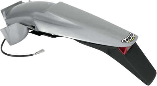 UFO - KT03043340 - Enduro Rear Fender with Tail Light - Silver/Black