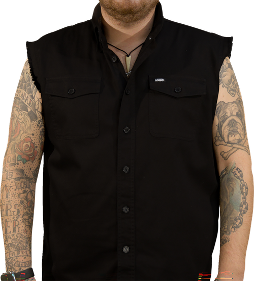 LETHAL THREAT - No Regrets Printed Sleeveless Button Down Shirt - Black