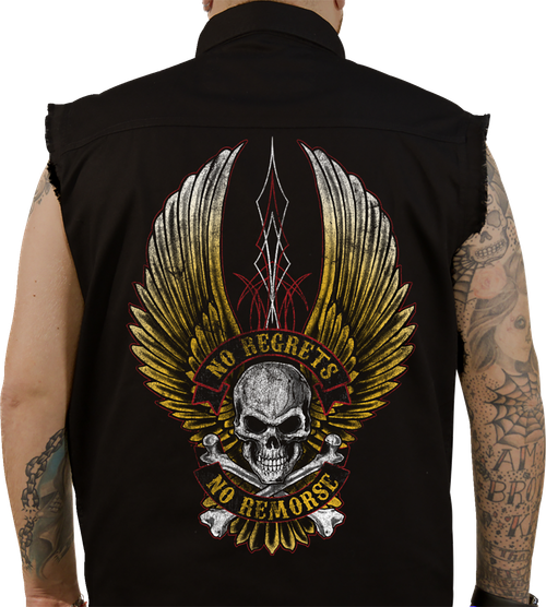 LETHAL THREAT - No Regrets Printed Sleeveless Button Down Shirt - Black