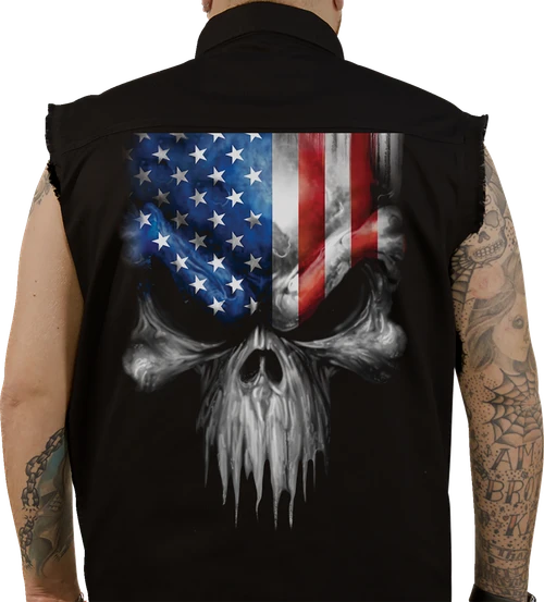 LETHAL THREAT - USA Skull Melt Sleeveless Shirt - Black