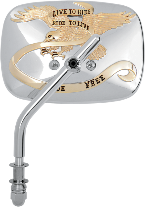 EMGO - 20-31707A - Mirror - "Live to Ride" - Side View - Rectangle - Gold/Chrome - Left