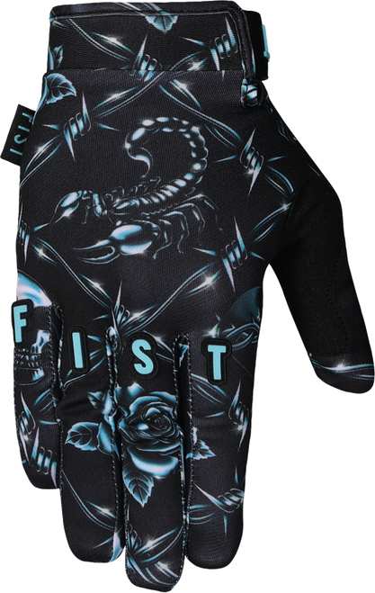 Strapped Chrome Gloves - Black | Aqua | Gray