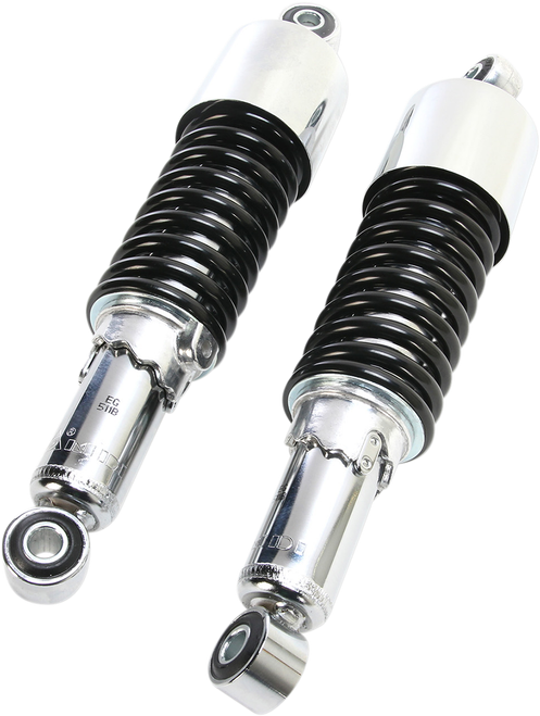 EMGO - 17-05700 - Custom Shorty Shocks with Shroud - Chrome Body/Black Spring Finish - Eye Lowering