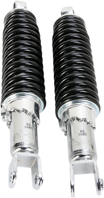 EMGO - 17-05696 - Custom Shorty Shocks with Shroud - Chrome Body/Black Spring Finish - Clevis Lowering