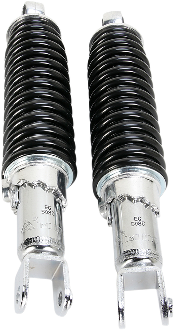 EMGO - 17-05696 - Custom Shorty Shocks with Shroud - Chrome Body/Black Spring Finish - Clevis Lowering