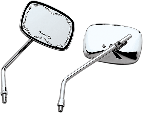 EMGO - 20-21773 - Mirror - Die-Cast - Yamaha Scrolled - Side View - Rectangle - M10 x 1.25 - Chrome - Left/Right