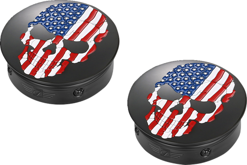 FIGURATI DESIGNS - FD25-AFSKULL-BK - Swing Arm Covers - '80-'25 Harley-Davidson FXRS-Conv Low Rider Sport Convertible, Electra Glide Ultra Classic FLHTCU