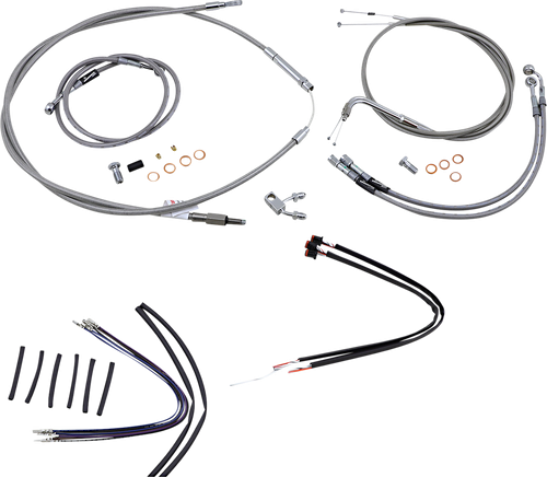 BURLY BRAND - B30-1127 - Complete Stainless Braided Handlebar Cable/Brake Line Kit - 14" Ape Hangers - '11-'15 Softail